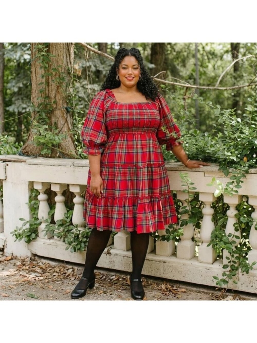 NWT Ivy City Co. Madeline Midi in Red Holiday Plaid Smocked Cotton Dress 3X